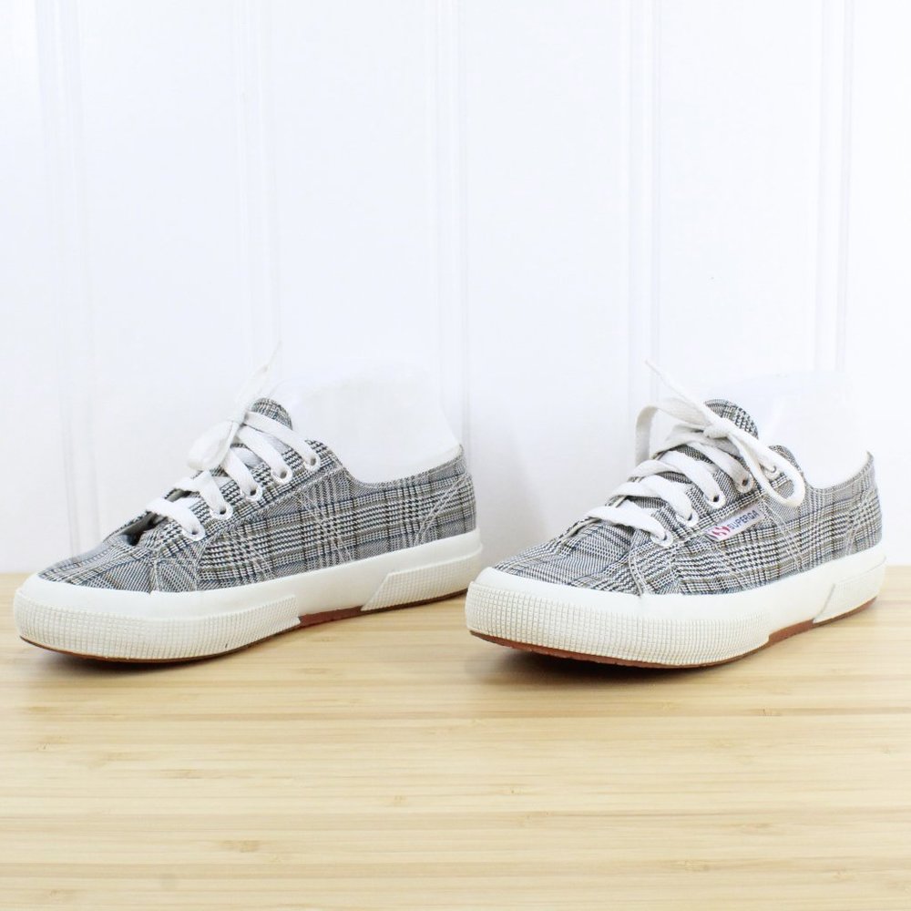 Superga Checkered Black White Canvas Low Top Sneakers Size M 4.5 L 6 - Picture 2 of 9